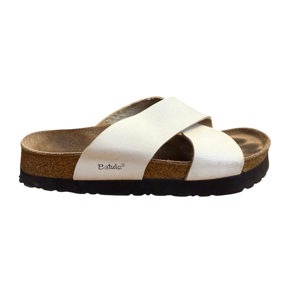 Betula by Birkenstock Leather Criss Cross Slide Sandals Women’s Size 9 White - Picture 4 of 11